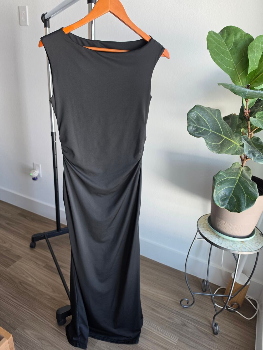 Ruched Draped Sleeveless Maxi Dress Black Size XL